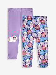 JoJo Maman Bébé Lilac Purple Guinea Pig & Floral Girls' 2-Pack Leggings - Image 1 of 6
