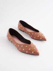 Camel Brown Forever Comfort® Studded Point Toe Flat Shoes - Image 1 of 6