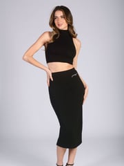 Pineapple Black Midi High Waist Womens Jersey Skirt - Image 3 of 5