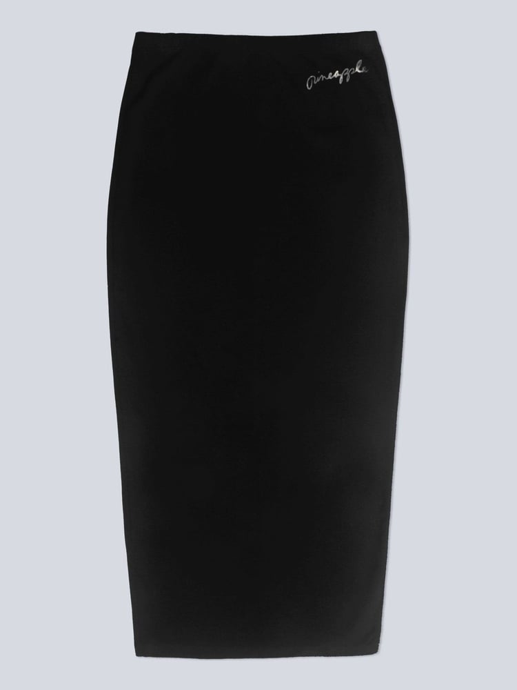 Pineapple Black Midi High Waist Womens Jersey Skirt - Image 5 of 5