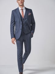 Mid Blue Slim Check Suit: Trousers - Image 2 of 6