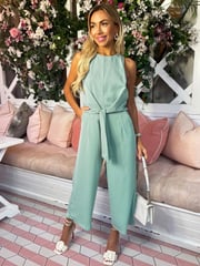 AX Paris Blue Duck Egg Sleeveless Knot Front Jumpsuit - Image 1 of 4