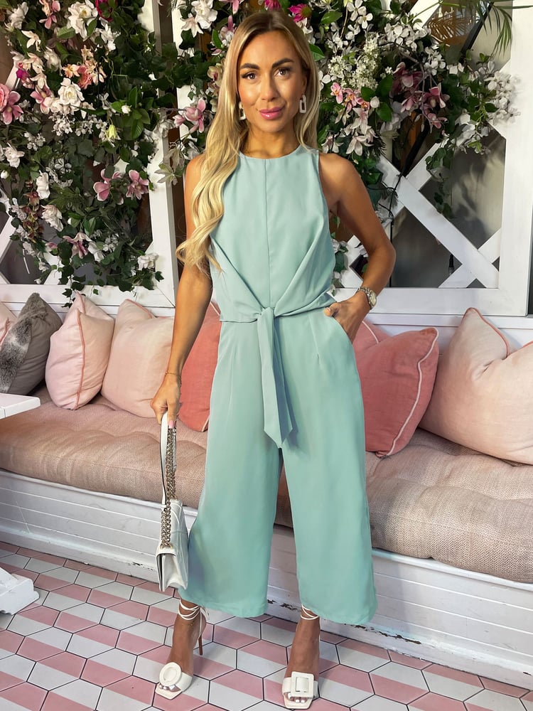 AX Paris Blue Duck Egg Sleeveless Knot Front Jumpsuit - Image 4 of 4