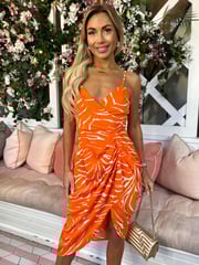 AX Paris Orange Printed Strappy Midi Dress - Image 3 of 4