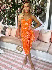 AX Paris Orange Printed Strappy Midi Dress - Image 4 of 4