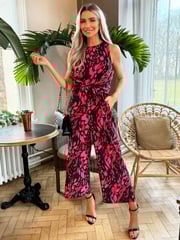 AX Paris Pink Printed Sleeveless Knot Front Jumpsuit - Image 1 of 4