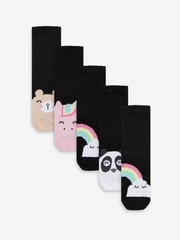 Black 5 Pack Cotton Rich Character Ankle School Socks - Image 1 of 5