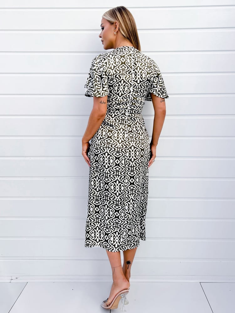 AX Paris Khaki Green Printed Bell Sleeve Midi Dress - Image 2 of 4