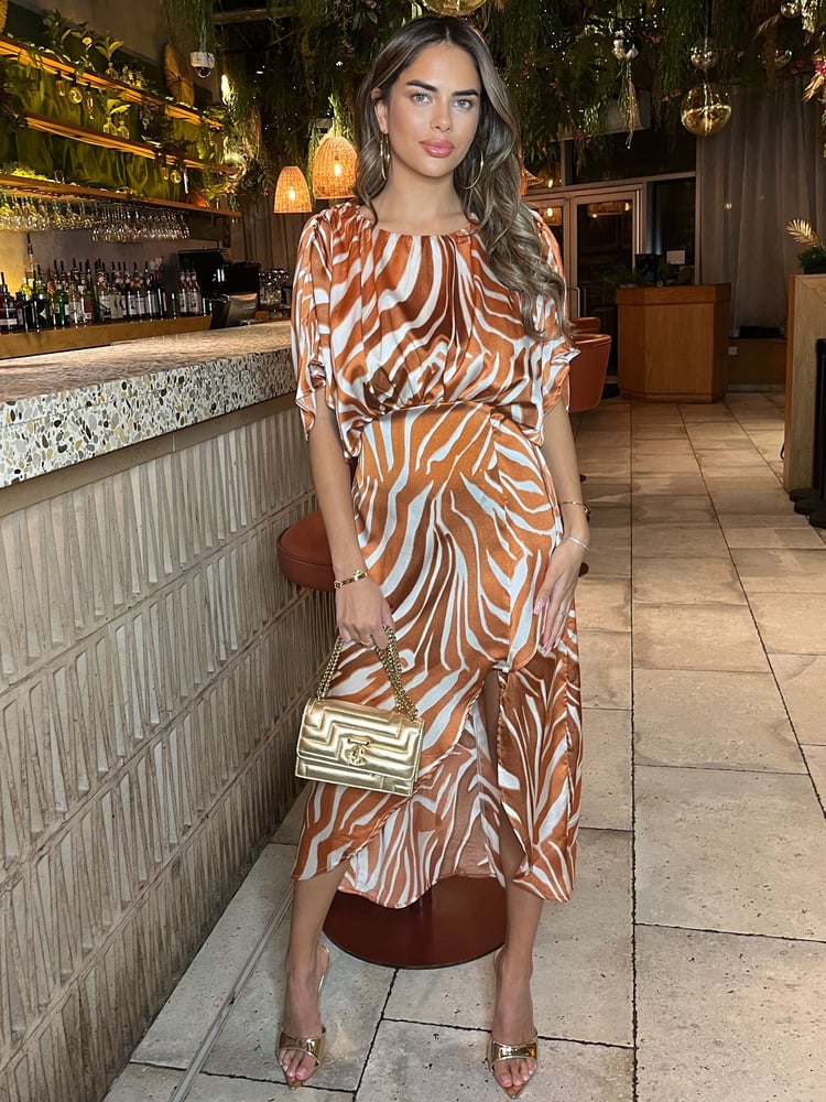 AX Paris Printed Batwing Top Wrap Skirt Midi Dress - Image 4 of 4