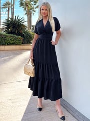 AX Paris Black Twist Front Maxi Smock Dress - Image 1 of 4