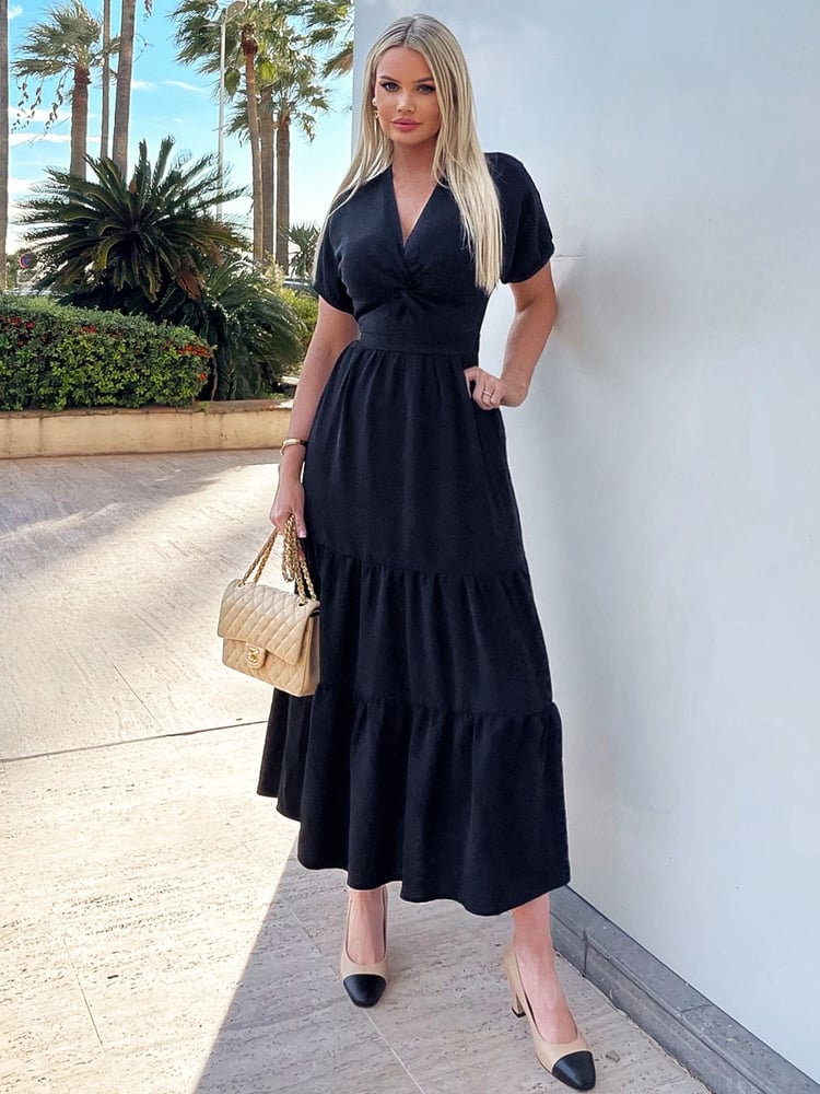 AX Paris Black Twist Front Maxi Smock Dress - Image 1 of 4