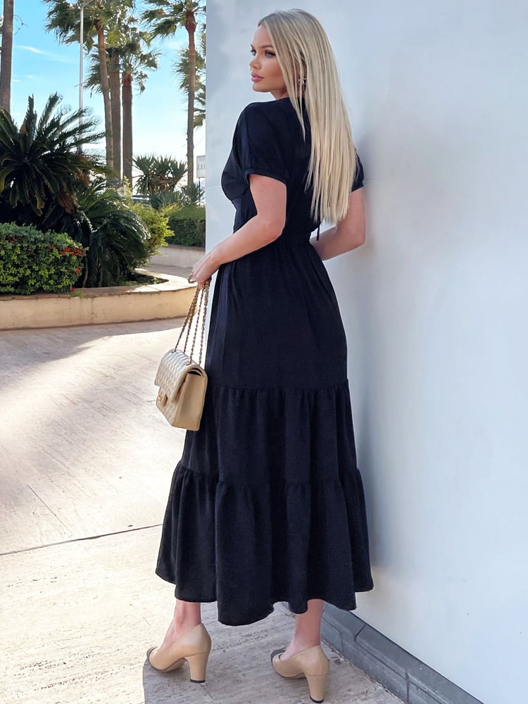 AX Paris Black Twist Front Maxi Smock Dress - Image 2 of 4