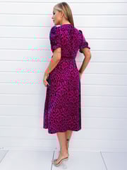AX Paris Purple Cerise And Navy Animal Print Wrap Midi Dress - Image 2 of 4