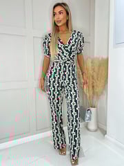 AX Paris Green Geometric Multi Printed Wrap Top Belted Jumpsuit - Image 1 of 3