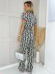 AX Paris Green Geometric Multi Printed Wrap Top Belted Jumpsuit - Image 2 of 3