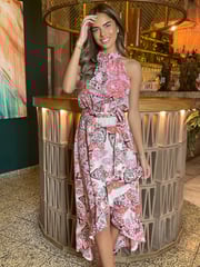 AX Paris Halterneck Dipped Hem Midi Dress - Image 3 of 4