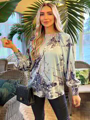 AX Paris Blue Printed Long Sleeve Top - Image 2 of 2