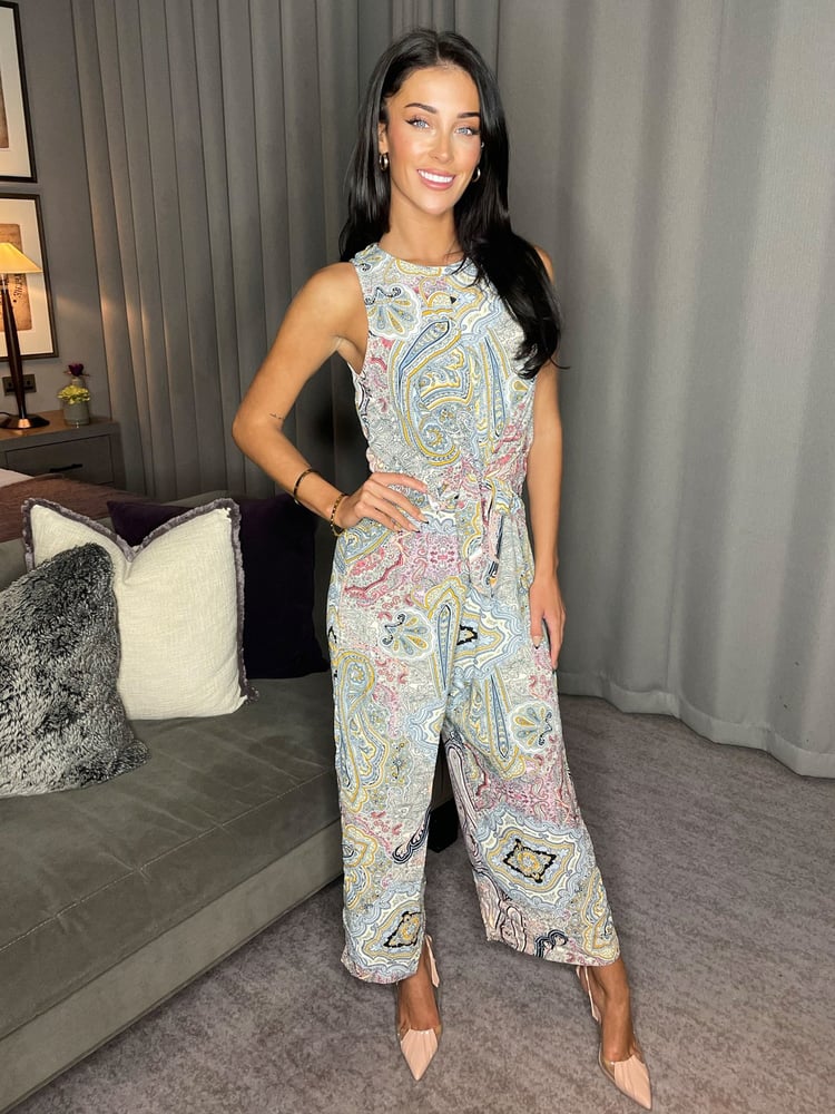 AX Paris Multi Printed Sleeveless Knot Front Jumpsuit - Image 1 of 4