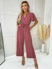 AX Paris Printed Butterfly Sleeve Belted Jumpsuit - Image 4 of 4