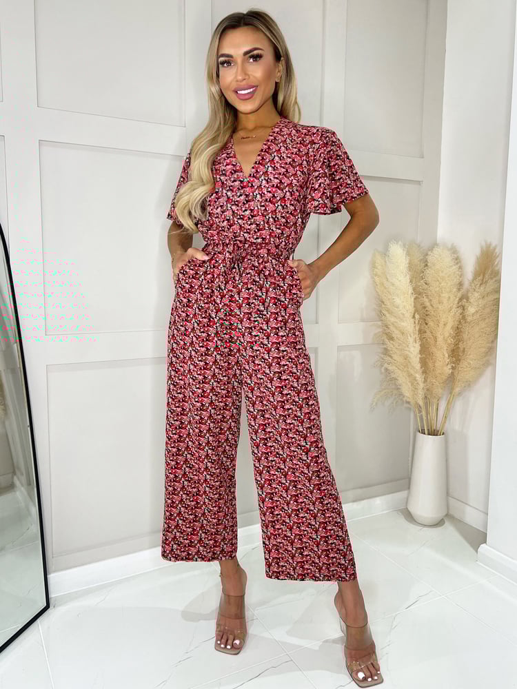 AX Paris Printed Butterfly Sleeve Belted Jumpsuit - Image 4 of 4