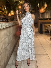 AX Paris Halterneck Tie Waist Midi White Dress - Image 1 of 4