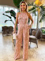 AX Paris Mocha Polka Dot High Neck Brown Jumpsuit - Image 1 of 4