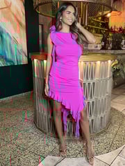 AX Paris Ruched Asymmetrical Frill Midi Dress With Flower Detail - Image 4 of 4