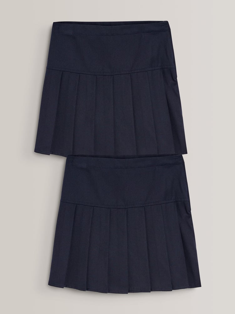 Navy Blue Longer Length Regular Waist Pleated School Skirts 2 Pack (3-16yrs) - Image 1 of 5