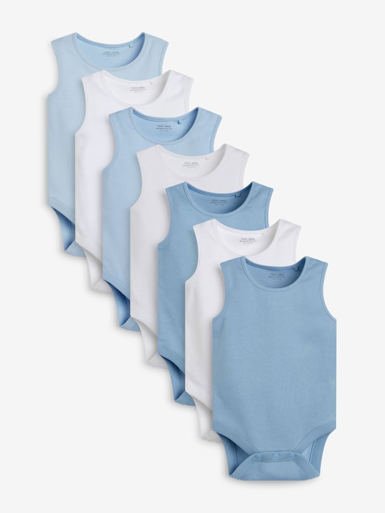Blue 7 Pack Baby Vest Bodysuits - Image 1 of 8