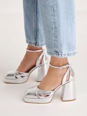 Simply Be Silver Extra Wide Fit Platform Heeled Shoes - Image 1 of 4