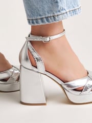 Simply Be Silver Extra Wide Fit Platform Heeled Shoes - Image 3 of 4