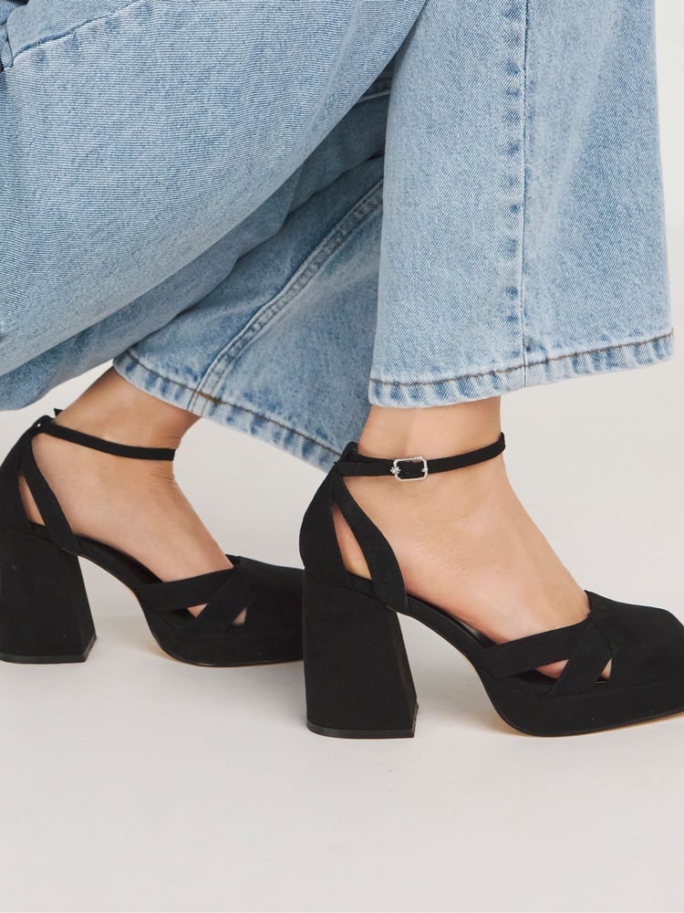 Simply Be Black Extra Wide Fit Platform Heeled Shoes - Image 1 of 4