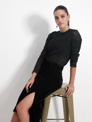 Black Velvet Gathered Skirt - Image 2 of 6