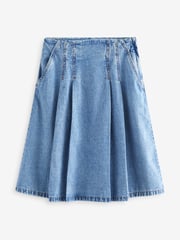 Mittelblau - Knielanger Jeansrock mit Falten - Bild 5 von 6