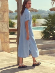 Mittelblau - Leichtes Midi-Tunikakleid aus Denim mit Leinen - Bild 3 von 6