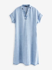 Mittelblau - Leichtes Midi-Tunikakleid aus Denim mit Leinen - Bild 5 von 6