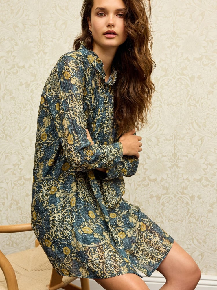 Morris & Co. Seaweed Green Pintuck Long Sleeve Mini Dress - Image 1 of 6