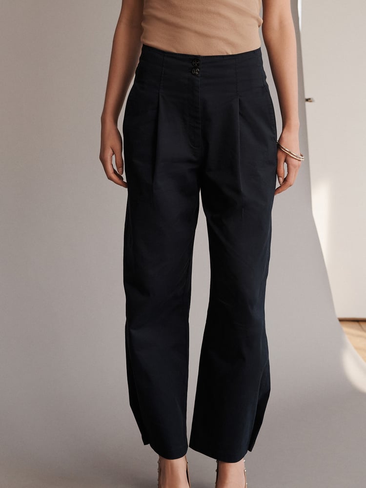 Navy Blue Smart Button Hem Trousers - Image 2 of 7