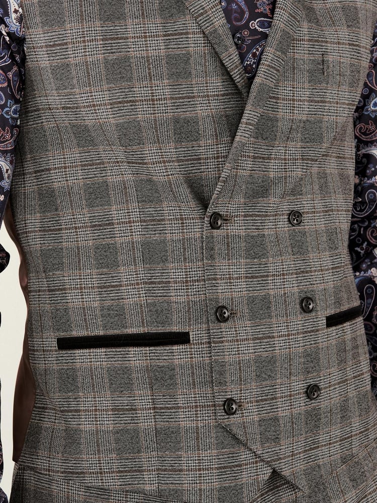 Grey Trimmed Check Suit: Waistcoat - Image 5 of 5 Grey Trimmed Check Suit: Waistcoat - Image 5 of 5