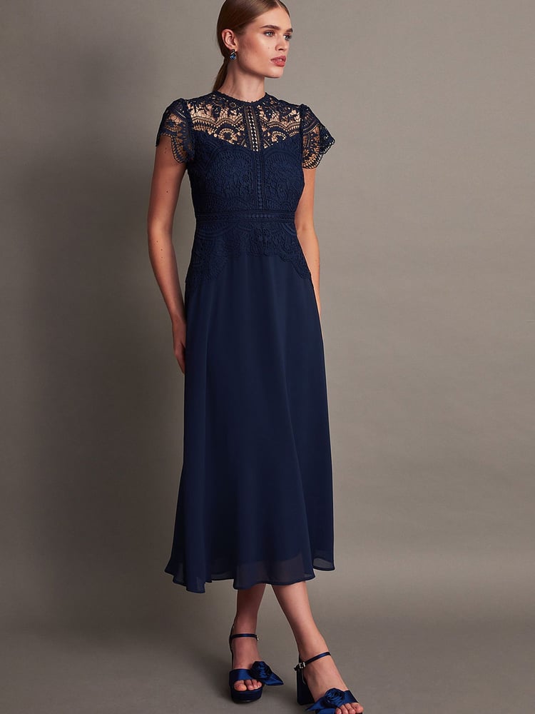 Monsoon Blue Monica Lace Midi Dress - Image 1 of 5