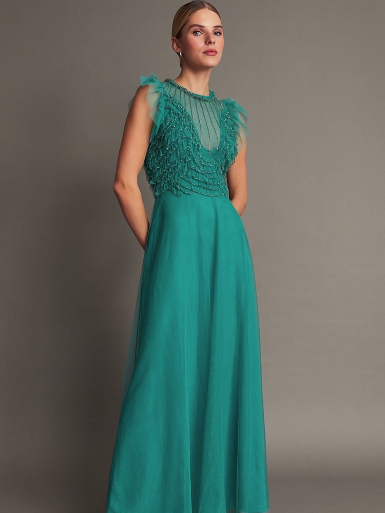 Monsoon Green Irina Hand Embellished Maxi Dress - Image 2 of 6