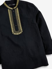 Black Shirt Length Embroidered Boys Kurta (3-16yrs) - Image 6 of 6