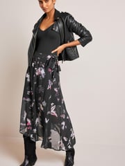 Black Butterfly Print Asymmetric Hem Skirt - Image 1 of 6