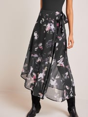 Black Butterfly Print Asymmetric Hem Skirt - Image 2 of 6
