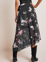 Black Butterfly Print Asymmetric Hem Skirt - Image 3 of 6