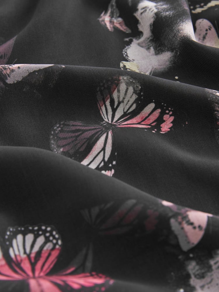 Black Butterfly Print Asymmetric Hem Skirt - Image 6 of 6
