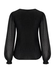Pour Moi Black Willow Shirred Bodice Chiffon Long Sleeve V-Neck Blouse - Image 4 of 4