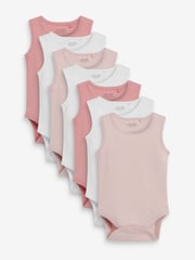 Pink/White 7 Pack Baby 100% Cotton Vest Bodysuits 5 Pack - Image 1 of 8