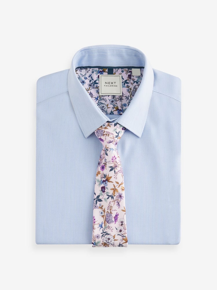 Light Blue/Light Pink Floral Regular Fit Occasion Shirt And Tie Pack - Image 7 of 7