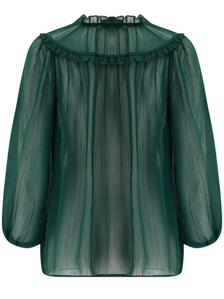 Pour Moi Green Sian Chiffon 3/4 Sleeve Blouse - Image 4 of 4